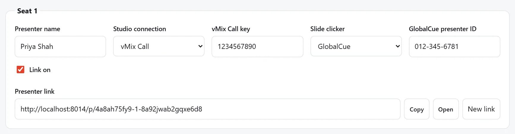 A seat set to vMix Call