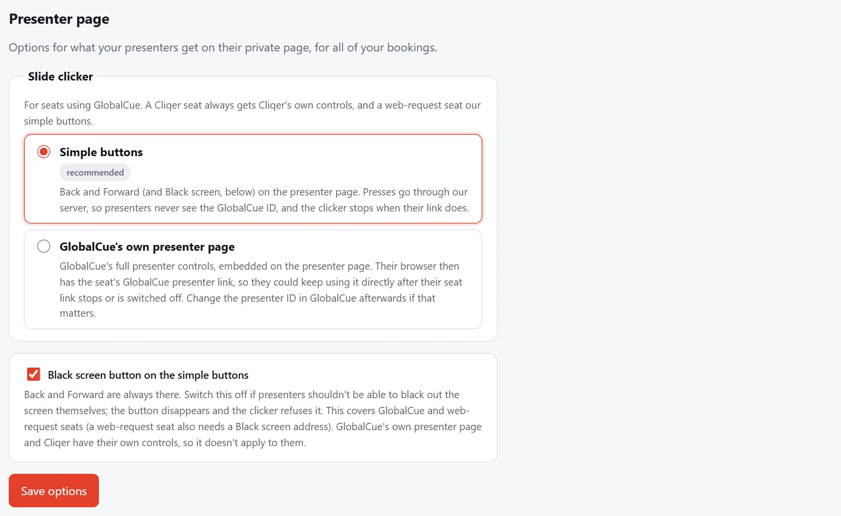 Settings › Presenter page