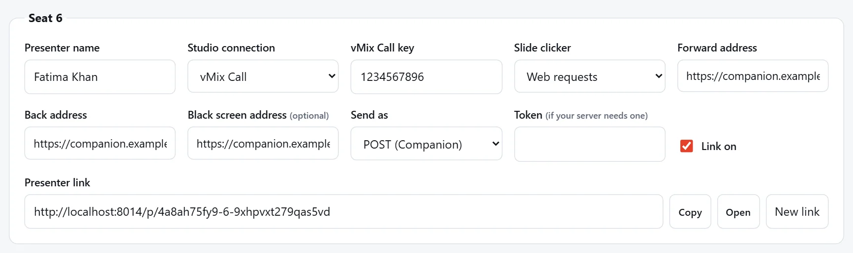 A seat with web request addresses