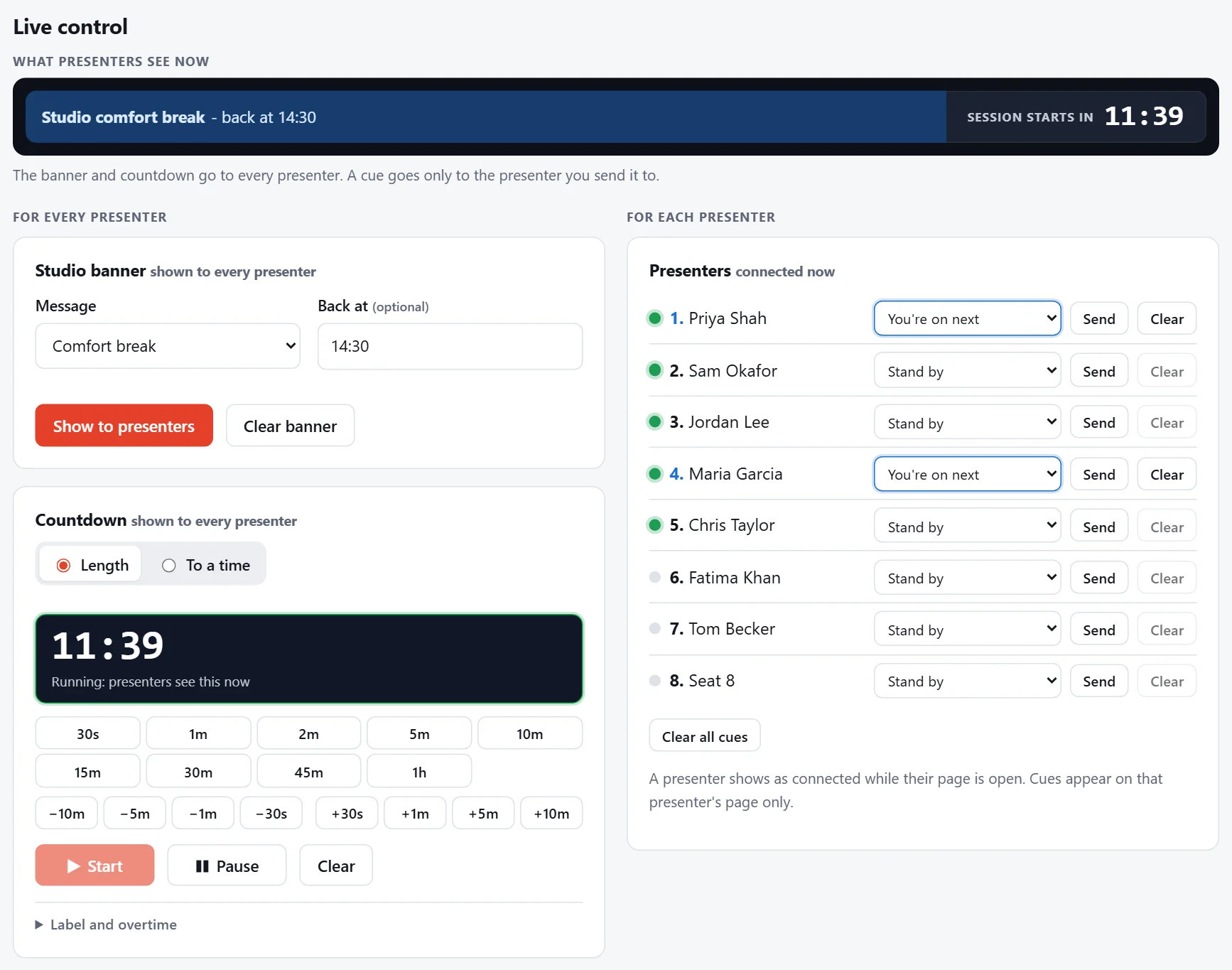 Live control on a booking