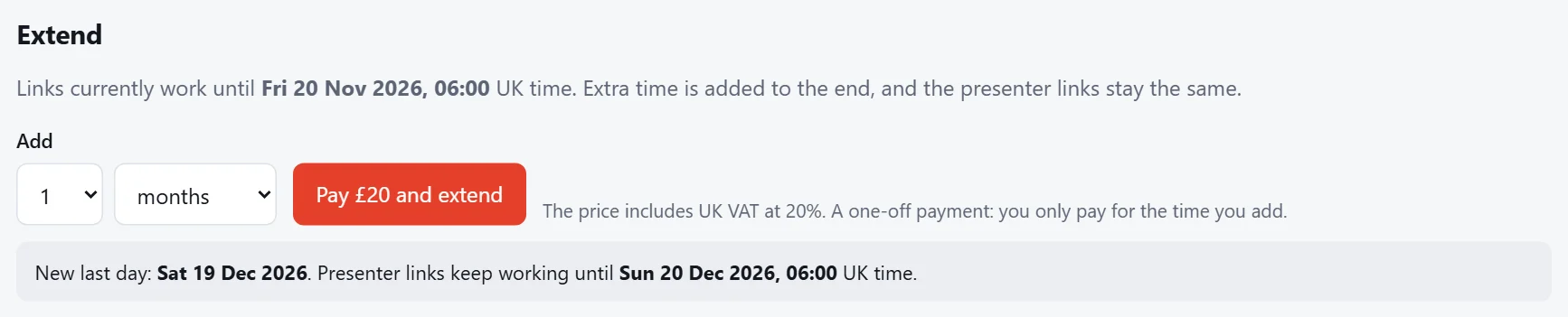 Extending a booking